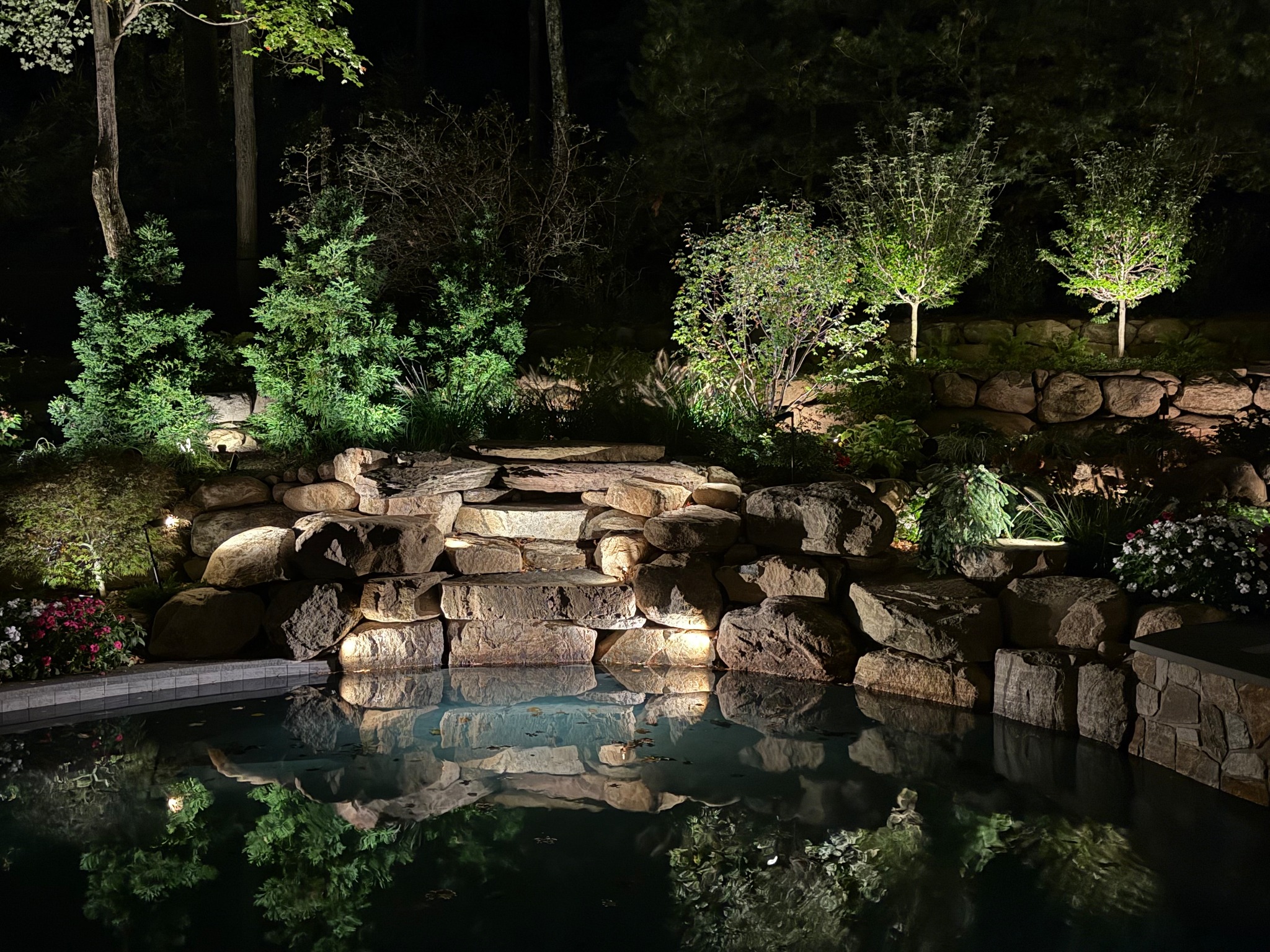 Waterfall and garden lighting