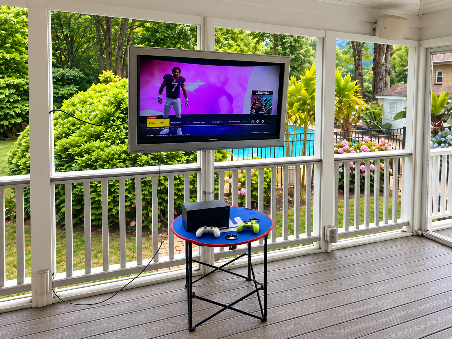 Screened porch outdoor TV