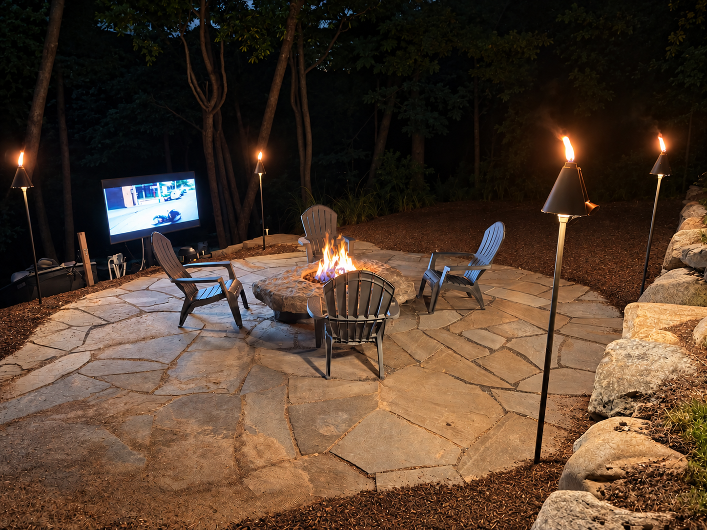 Fire pit and outdoor TV